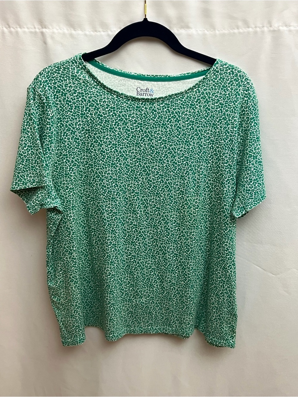 Croft & Barrow Womens XL Green White Floral Classic Tee Cotton Top